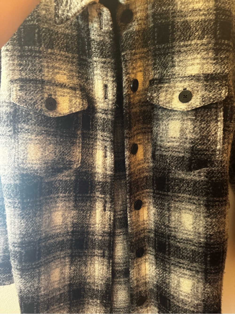 Women's Black & Cream Plaid Button-Up Jacket